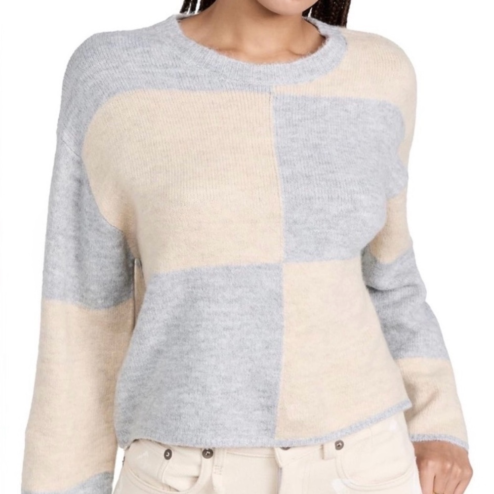 Z Supply Gray & Cream Block-Print Crewneck Sweater